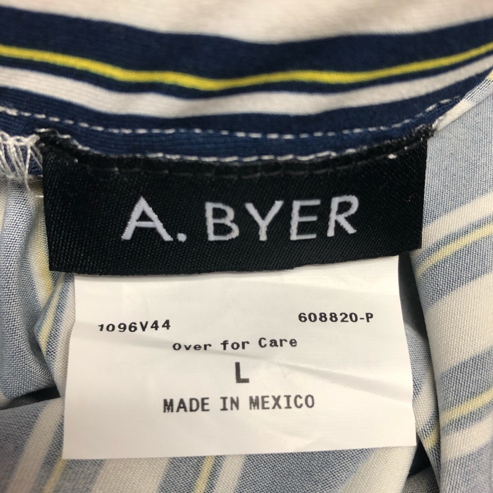NEW A. Byer Navy Blue Yellow & White Striped Pants - Picture 10 of 13